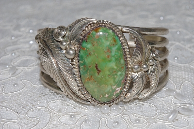 +MBATQ #2-128  "Artist Robert/Noreen Kelly"  Signed Fancy Green Turquoise Cuff Bracelet"