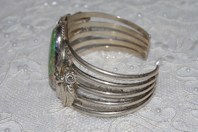 +MBATQ #2-128  "Artist Robert/Noreen Kelly"  Signed Fancy Green Turquoise Cuff Bracelet"