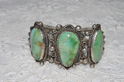 +MBATQ #2-140  "Fancy Green Turquoise Cuff Bracelet"