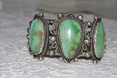 +MBATQ #2-140  "Fancy Green Turquoise Cuff Bracelet"