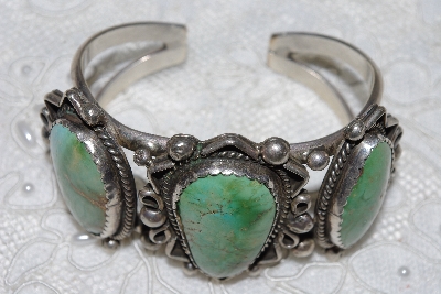 +MBATQ #2-140  "Fancy Green Turquoise Cuff Bracelet"