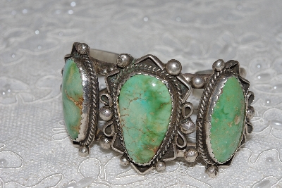 +MBATQ #2-140  "Fancy Green Turquoise Cuff Bracelet"