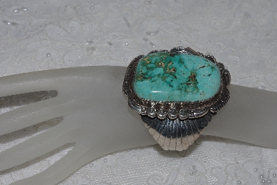 +MBATQ #2-173  "Fancy Artist Signed Green Turquoise Cuff Bracelet"
