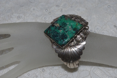 +MBATQ #2-160  "Fancy Green Turquoise Cuff Bracelet"