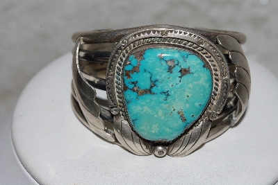 +MBATQ #3-028  "Artist Stamped Blue Turquoise Cuff Bracelet"
