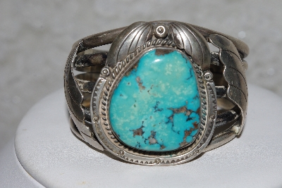 +MBATQ #3-028  "Artist Stamped Blue Turquoise Cuff Bracelet"