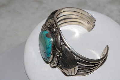 +MBATQ #3-028  "Artist Stamped Blue Turquoise Cuff Bracelet"