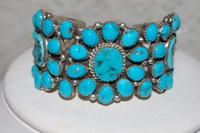 +MBATQ #3-023  "Artist "B. Touching"  Signed Blue Turquoise Cuff Bracelet"