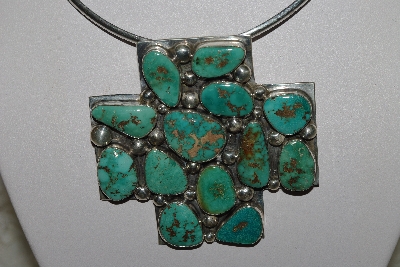 +MBATQ #3-002  "Fancy Artist "DEU David Umpleby"  Signed Green Turquoise Cross Pendant"