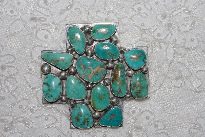 +MBATQ #3-002  "Fancy Artist "DEU David Umpleby"  Signed Green Turquoise Cross Pendant"