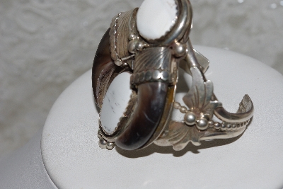 +MBATQ #3-082  "Artist  "Grandfather Eagle" Signed Fancy White Turquoise & Bear Claw Bracelet"