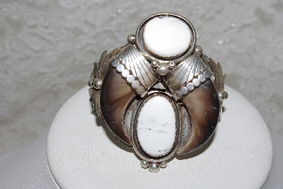 +MBATQ #3-082  "Artist  "Grandfather Eagle" Signed Fancy White Turquoise & Bear Claw Bracelet"