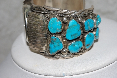+MBATQ #3-073  "Artist "T"  Signed Fancy Blue Turquoise Cuff Watch"