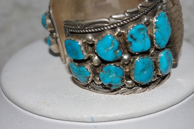 +MBATQ #3-073  "Artist "T"  Signed Fancy Blue Turquoise Cuff Watch"