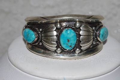 +MBATQ #3-068  "Fancy Artist "BRS"  Signed Blue Turquoise Cuff Bracelet"