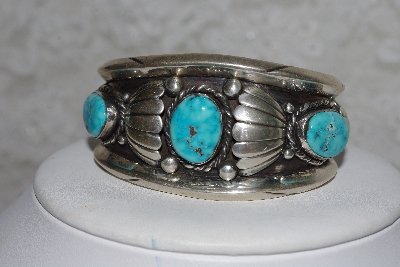 +MBATQ #3-068  "Fancy Artist "BRS"  Signed Blue Turquoise Cuff Bracelet"