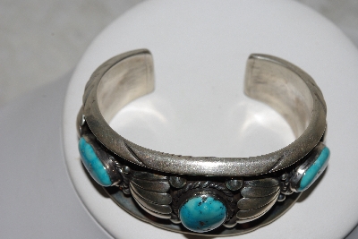 +MBATQ #3-068  "Fancy Artist "BRS"  Signed Blue Turquoise Cuff Bracelet"