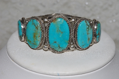 +MBATQ #3-055  "Artist Stamped  Blue Turquoise Cuff Bracelet"