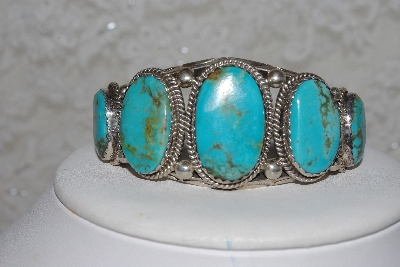 +MBATQ #3-055  "Artist Stamped  Blue Turquoise Cuff Bracelet"