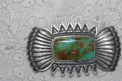 +MBATQ #3-119  "Fancy Artist "Randy Boyd"  Signed Green Turquoise Pin"