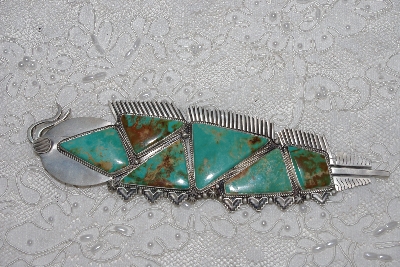 +MBATQ #3-107  "Beautiful Large Artist "Randy Boyd"  Signed Green Turquoise Feather Pin/Pendant"