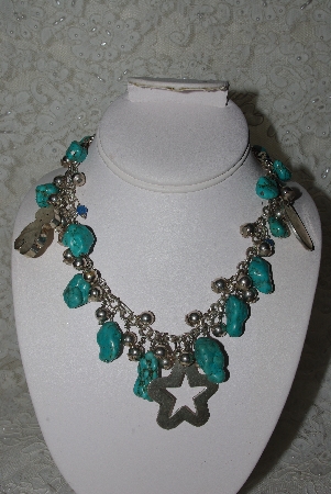 +MBATQ #3-100  "Fancy Sterling Beard,Charm & Blue Turquoise Necklace"