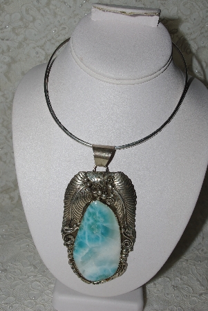 +MBATQ #3-093  "Large Beautiful Artist Signed Larimar Pendant"