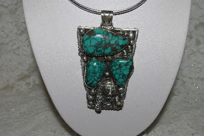 +MBATQ #3-089  "Large Artist "R"  Signed Green Turquoise Bear Pendant"