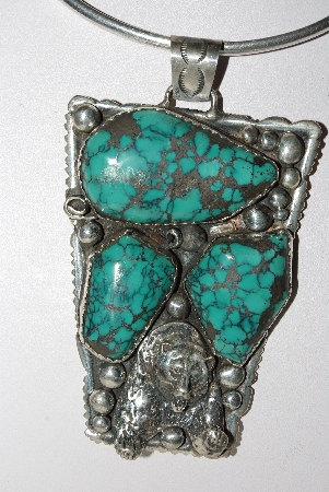 +MBATQ #3-089  "Large Artist "R"  Signed Green Turquoise Bear Pendant"