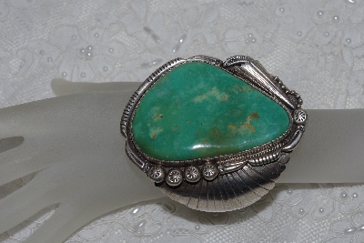 +MBATQ #3-193  "Fancy Artist Signed Green Turquoise Cuff Bracelet"