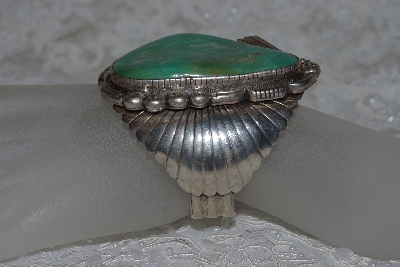 +MBATQ #3-193  "Fancy Artist Signed Green Turquoise Cuff Bracelet"