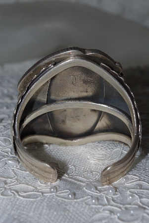 +MBATQ #3-193  "Fancy Artist Signed Green Turquoise Cuff Bracelet"