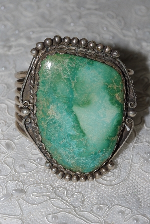 +MBATQ #3-183  "Fancy Large Green Turquoise Cuff Bracelet"