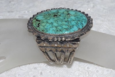 +MBATQ #3-176  "Large Artist "TN" Thomas Nez  Signed Fancy Green Turquoise Cuff Bracelet"