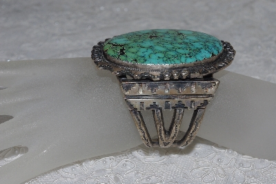 +MBATQ #3-176  "Large Artist "TN" Thomas Nez  Signed Fancy Green Turquoise Cuff Bracelet"