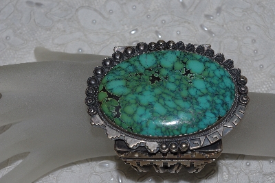 +MBATQ #3-176  "Large Artist "TN" Thomas Nez  Signed Fancy Green Turquoise Cuff Bracelet"