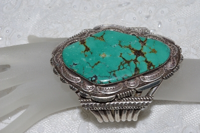 +MBATQ #3-162  "Huge Artist "ERNEST BILAGODY"  Signed Green Turquoise Cuff Bracelet"