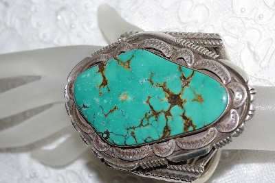 +MBATQ #3-162  "Huge Artist "ERNEST BILAGODY"  Signed Green Turquoise Cuff Bracelet"