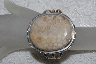 +MBATQ #3-246  "Fancy Fossil Coral Stone Cuff Bracelet"