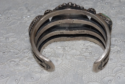 +MBATQ # 3-239  "Large Artist "TN"  Signed 3 Stone Green Turquoise Cuff Bracelet"