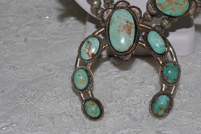 +MBATQ #3-229  "Vintage 1960's Green Turquoise Squash Blossom Necklace"