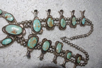 +MBATQ #3-229  "Vintage 1960's Green Turquoise Squash Blossom Necklace"