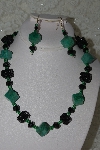 +MBAHB #27-259  "One Of A King Black Crystal,Green Gemstone & Hand Made Bead Necklace & Earring Set"