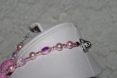 +MBAHB #27-244  "One Of A Kind Pink Glass Pearl,Pink Crystal & Pink Seed Bead Cluster Necklace & Earring Set"