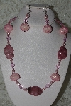 +MBAHB #27-234  "One Of A Kind Pink Glass Pearl,Pink Crystal, Pink Rhodonite Gemstone & Pink Glass Seed Bead Cluster Necklace & Earring Set"