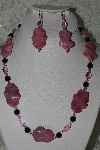 +MBAHB #27-229  "One Of A Kind Pink Rhodonite, Black Onyx & Faceted Pink Crystal Bead Necklace & Earring Set"