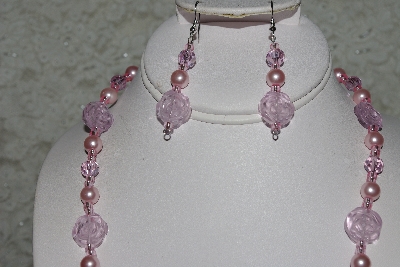 +MBAHB #27-217  "One Of A Kind Pink Glass Flower Bead,Pink Crystal,Pink Glass Pearl & Pink Glass Seed Bead Culuter Bead Necklace & Earring Set"
