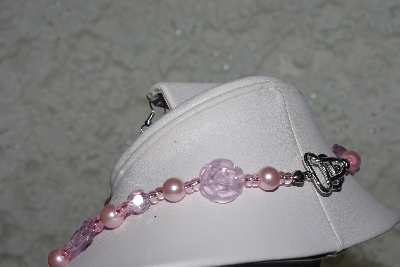 +MBAHB #27-217  "One Of A Kind Pink Glass Flower Bead,Pink Crystal,Pink Glass Pearl & Pink Glass Seed Bead Culuter Bead Necklace & Earring Set"