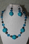 +MBAHB #27-212  "One Of A Kind German Silver Flowers,Blue Crystal & Seed Bead Cluster Necklace & Earring Set"