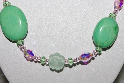 +MBAHB #27-027  "One Of A Kind Green & Pink Crystal, Glass & Gemstone Bead Necklace"